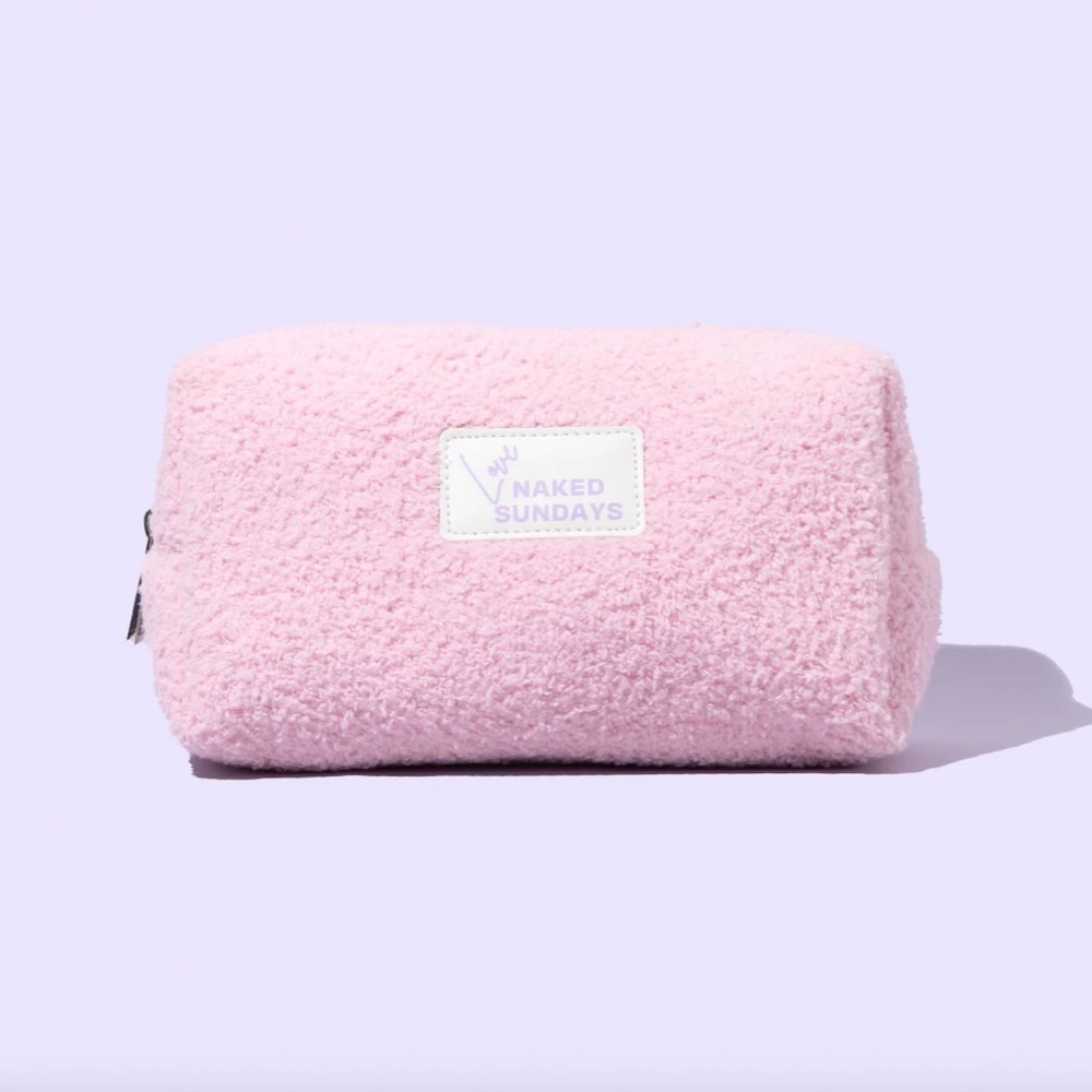 Fluffy pink makeup bag